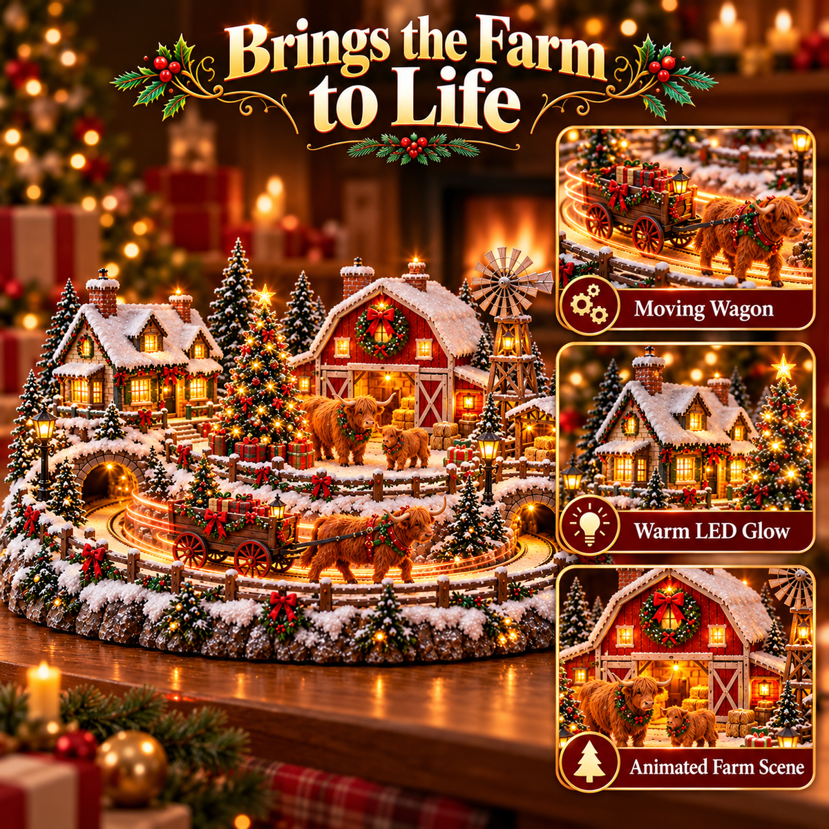 🐮🎄 Highland Christmas Village™ | Animated Cow Farm Holiday Scene