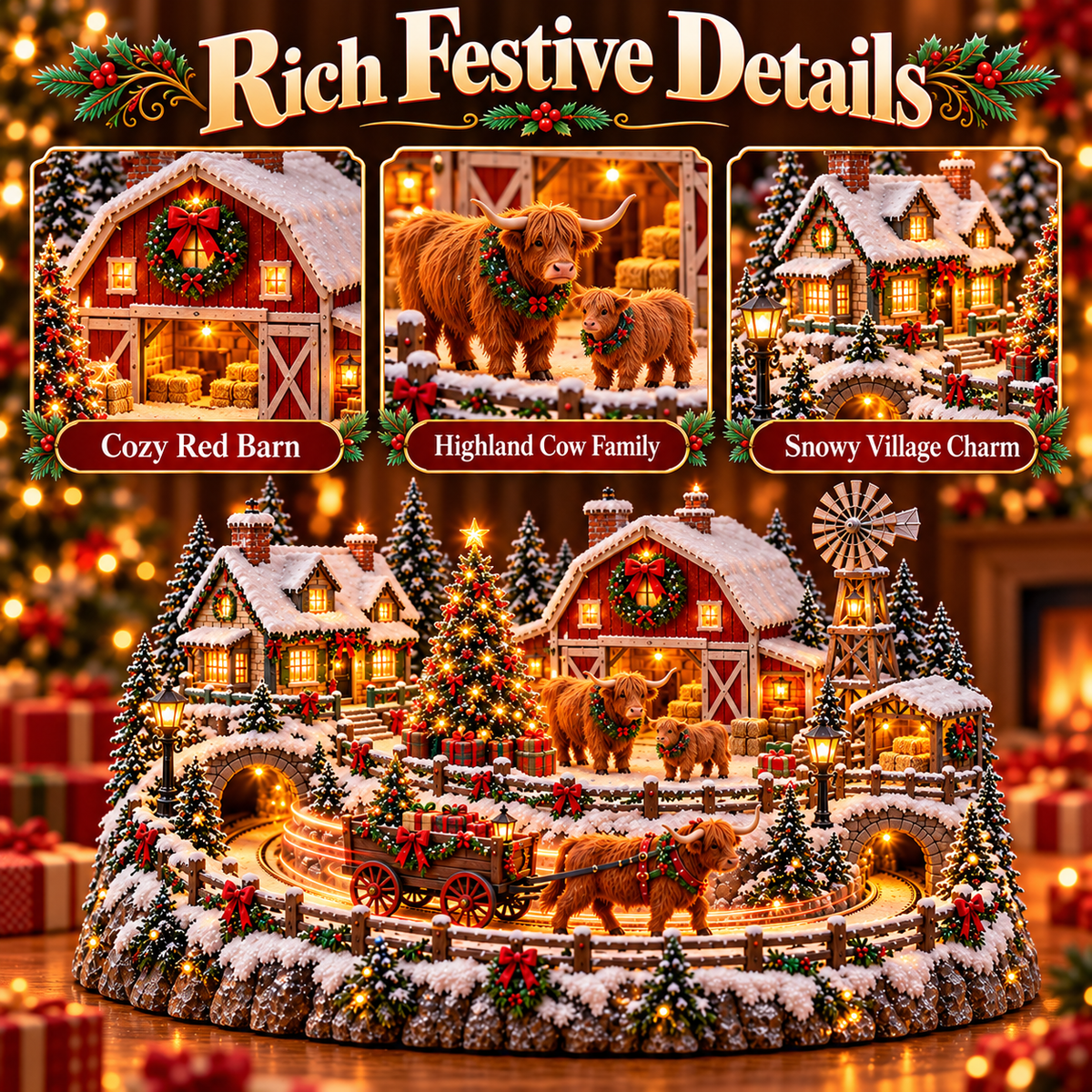 🐮🎄 Highland Christmas Village™ | Animated Cow Farm Holiday Scene