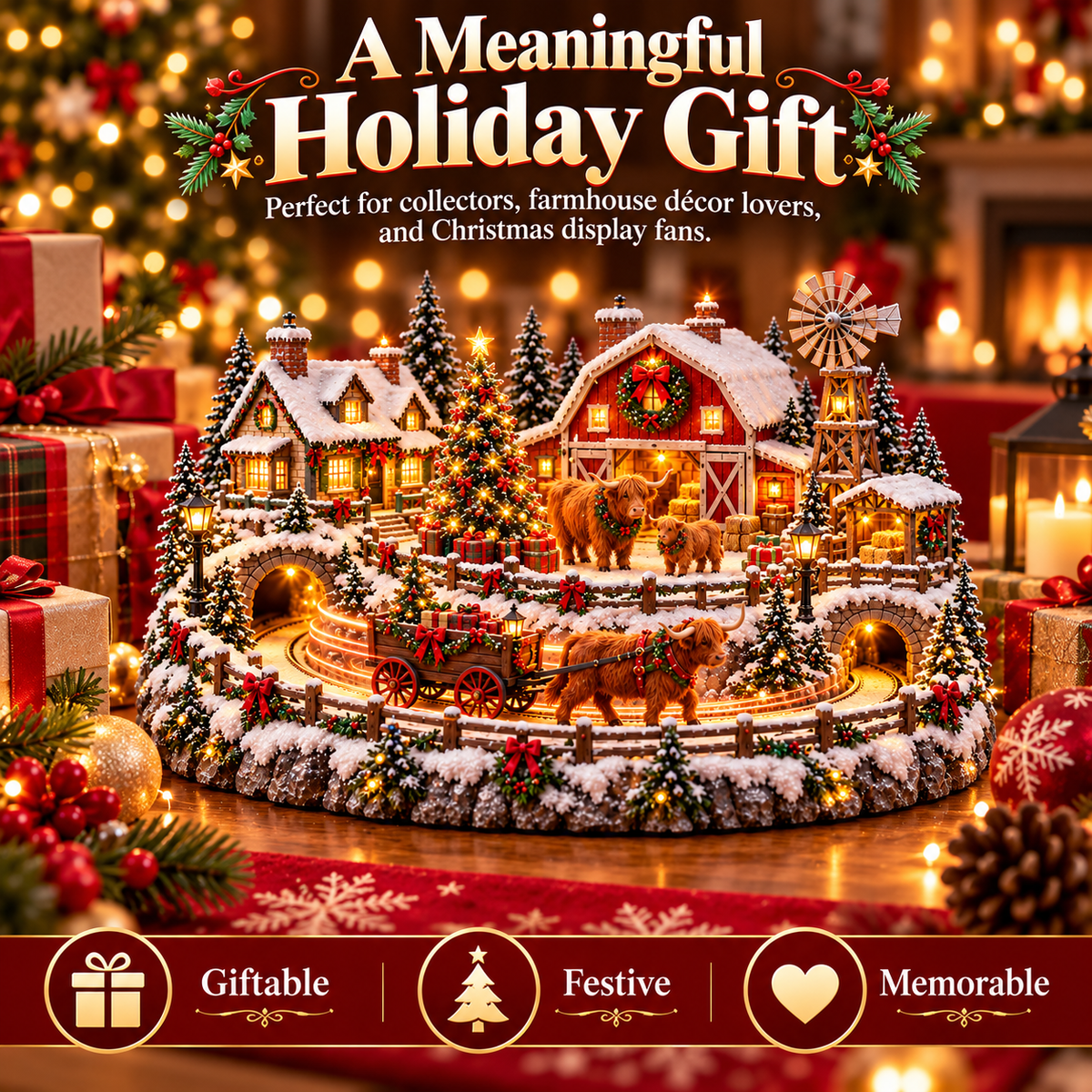 🐮🎄 Highland Christmas Village™ | Animated Cow Farm Holiday Scene
