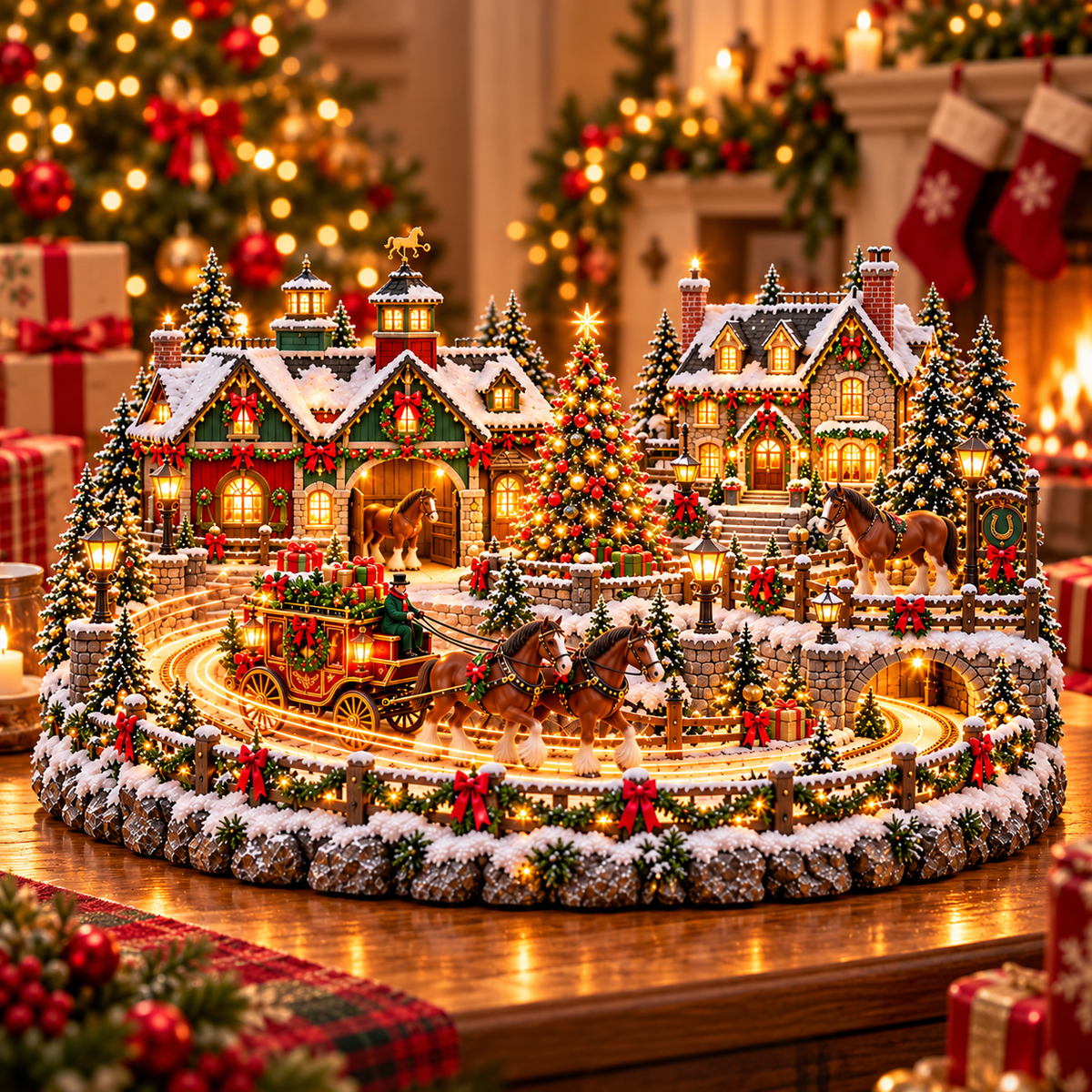 🐴 Clydesdale Christmas Carriage Village – Animated Equestrian Holiday Scene