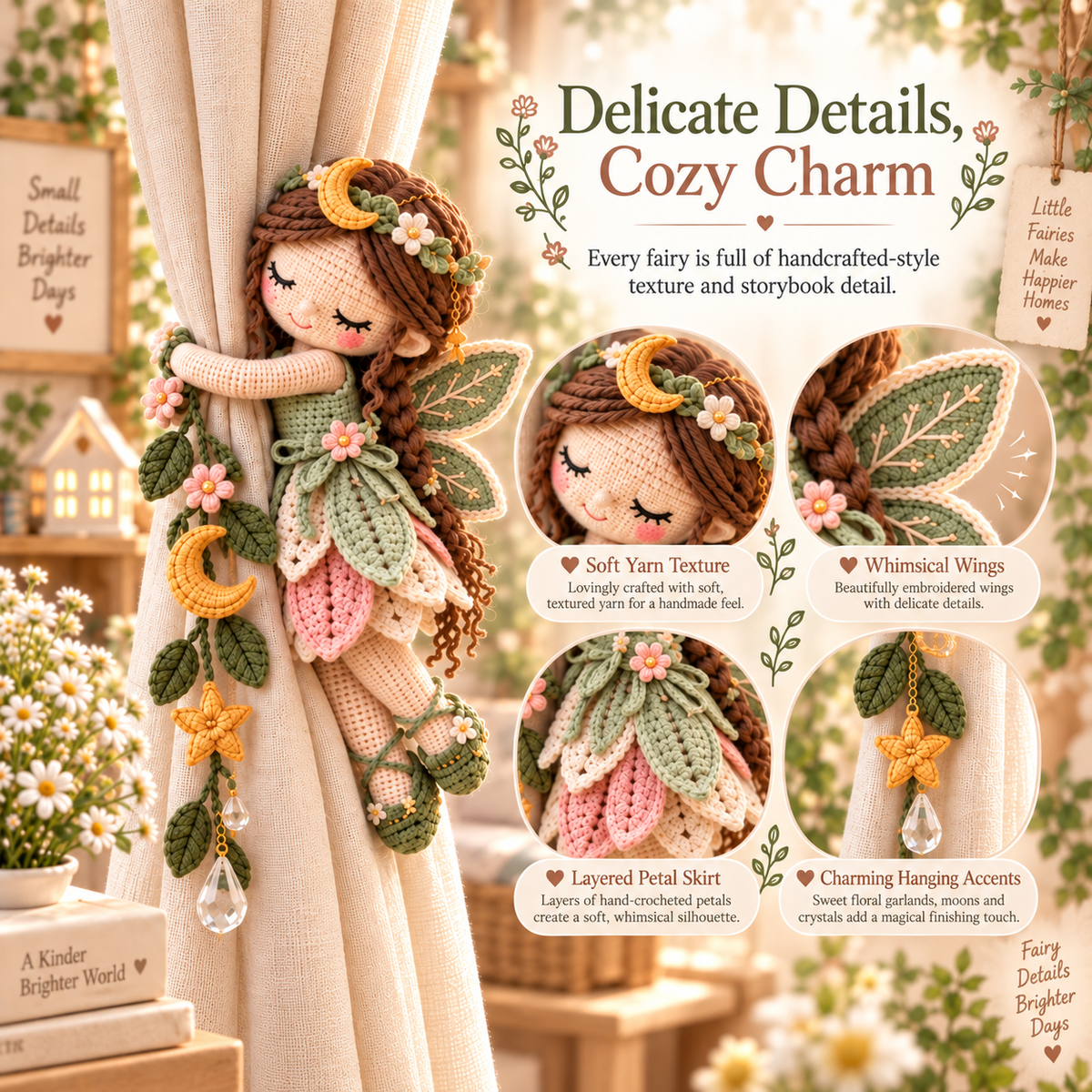 🧚‍♀️ Little Fairy Embrace™ | Handmade Curtain Tieback Decor
