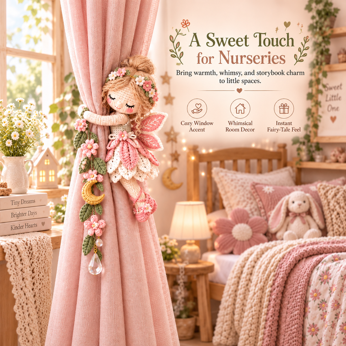 🧚‍♀️ Little Fairy Embrace™ | Handmade Curtain Tieback Decor