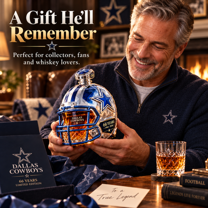 💙🏈DALLAS Football 66th Anniversary Helmet Decanter – 1960–2026 Silver & Blue Star Commemorative Bottle