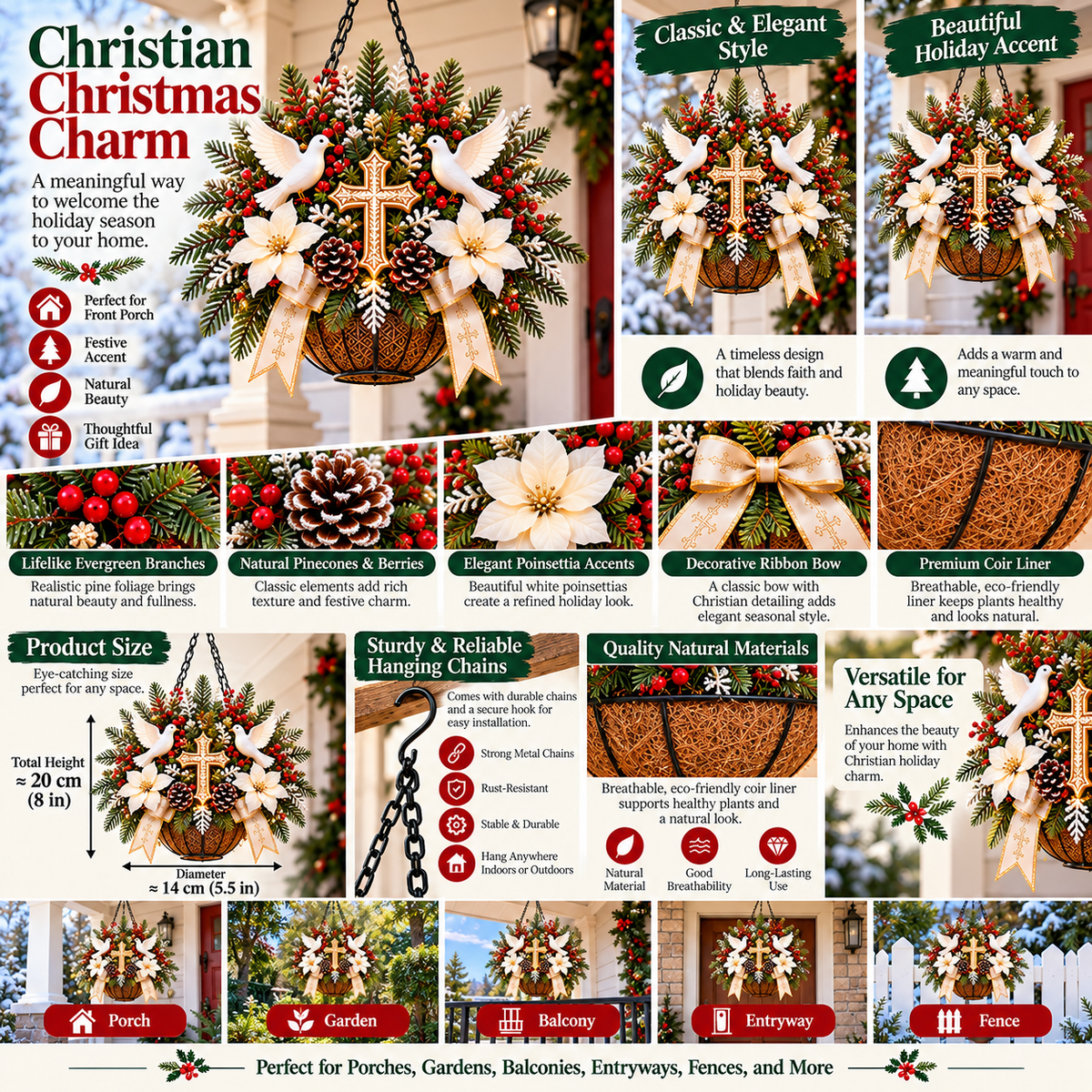 ✨ Angels Above, Peace Within | Christmas Porch Hanging Decor