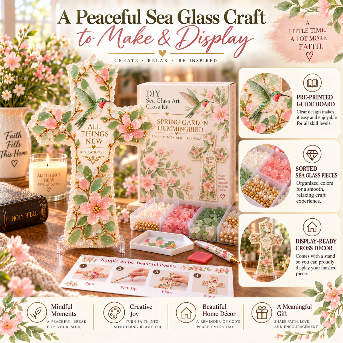 🎄 ✨ Last Day 50% OFF ✝️Sea Glass Scripture Cross DIY Kit
