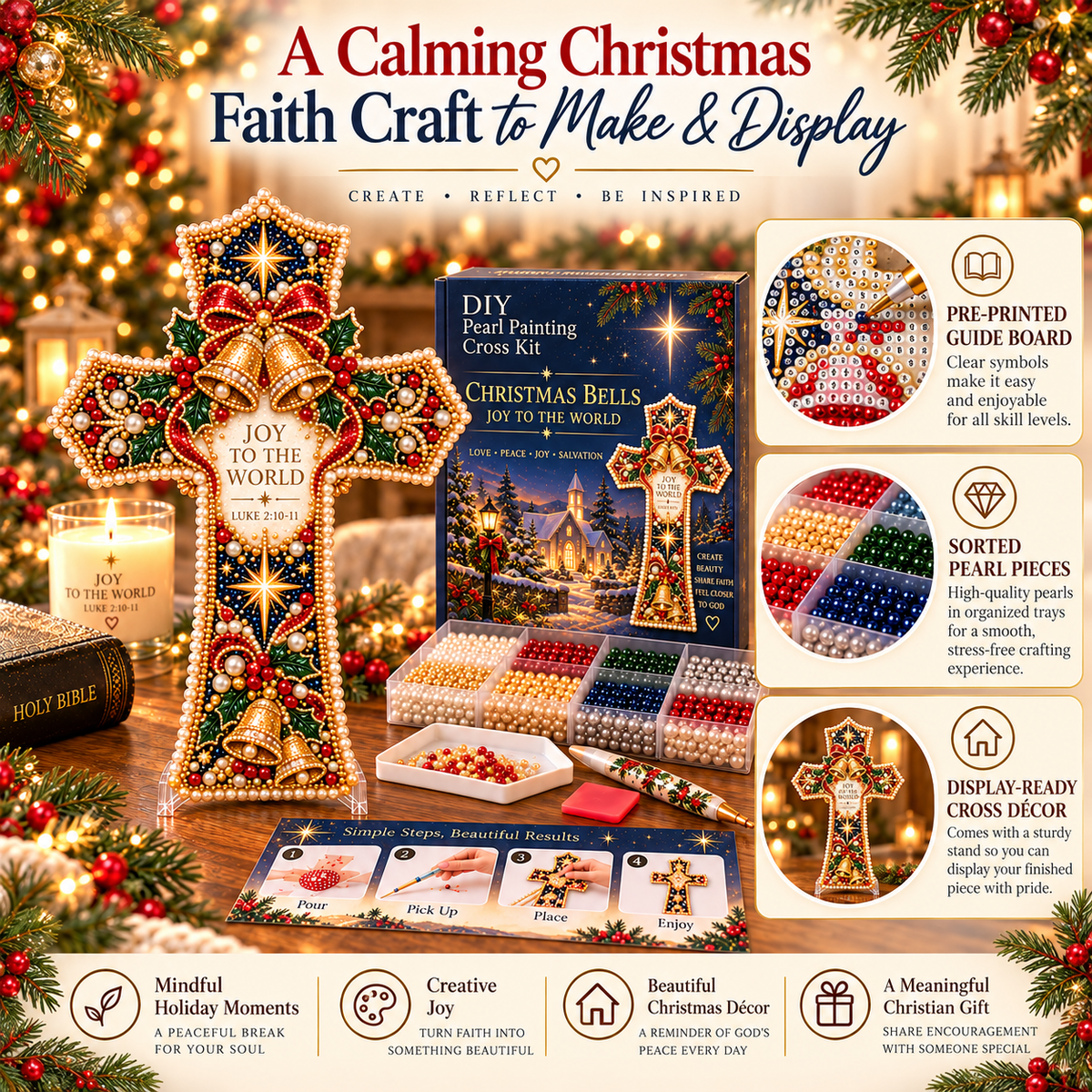 ✝️💎Christmas Scripture Cross DIY Kit – Pearl Art Faith Keepsake