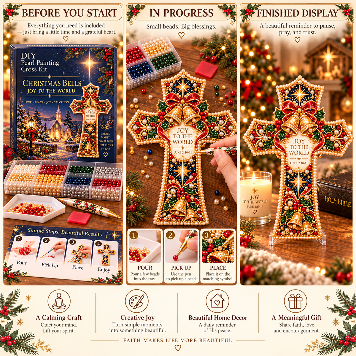 ✝️💎Christmas Scripture Cross DIY Kit – Pearl Art Faith Keepsake