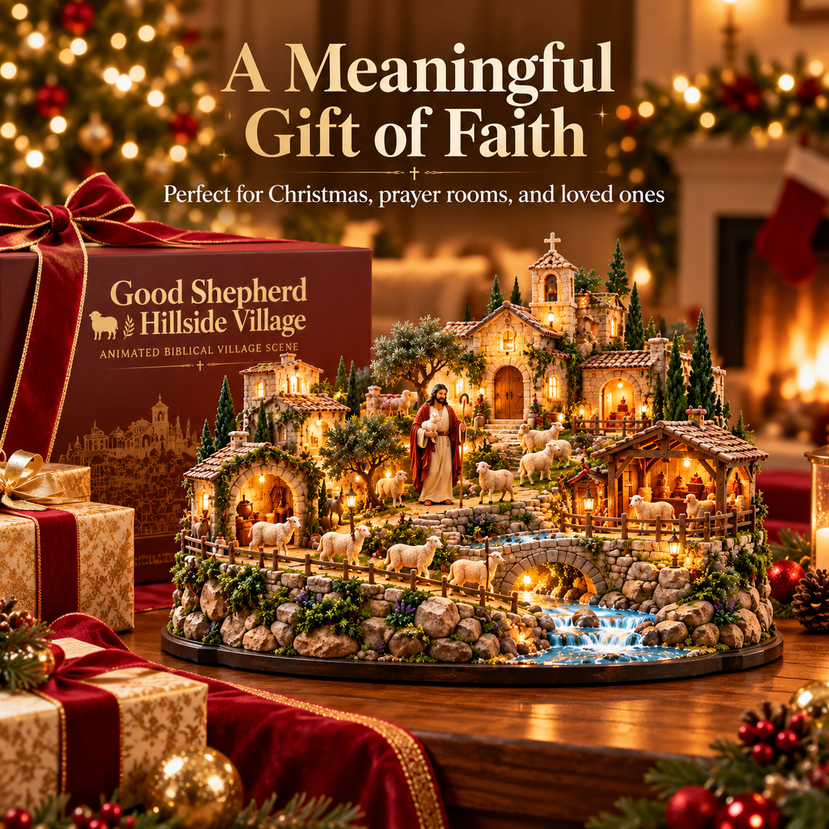 ✨✝️Shepherd’s Light Village™ | Illuminated Faith-Inspired Hillside Scene