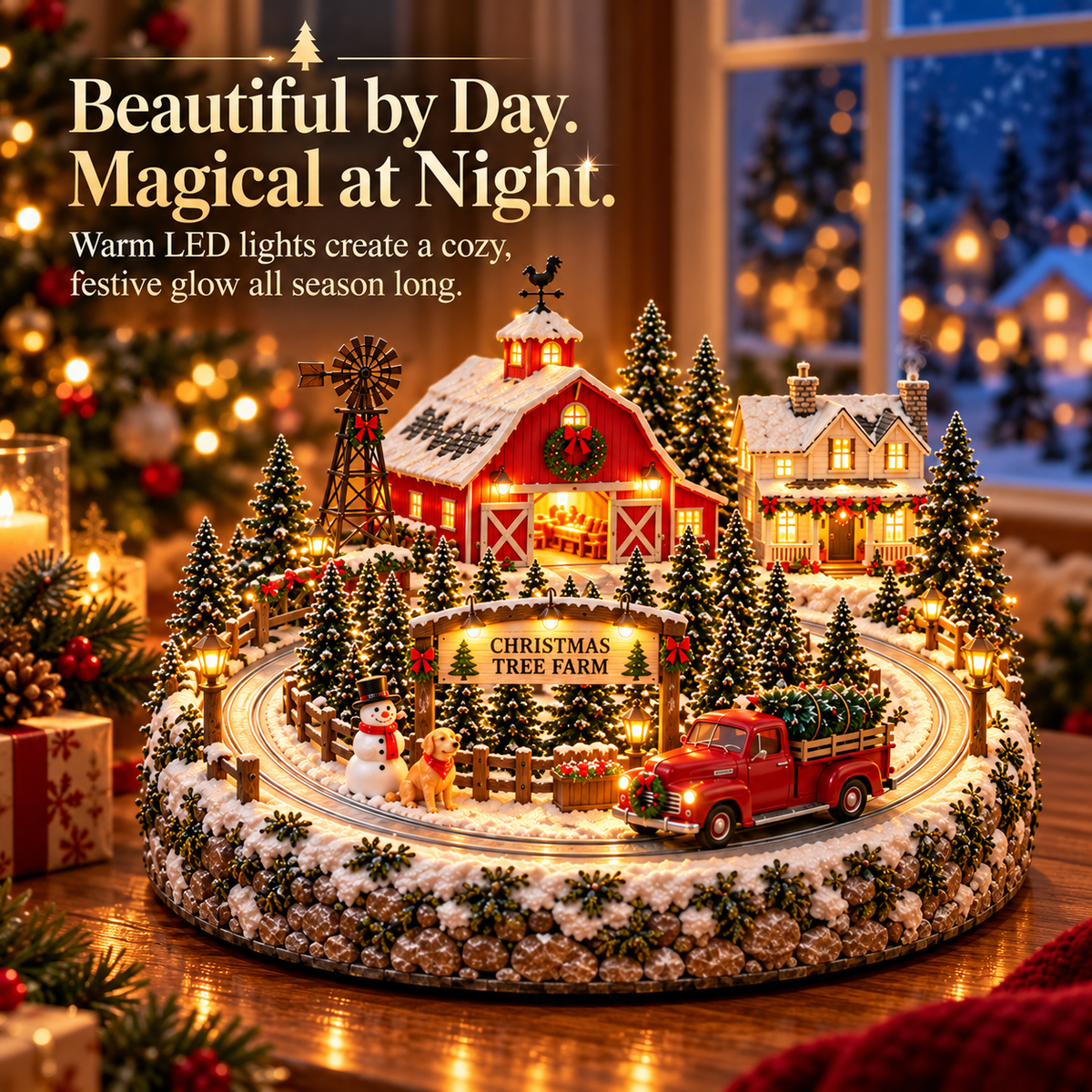 🚚🎄 Christmas Tree Farm Village™ | Animated Red Truck, Warm Lights & Rustic Holiday Charm