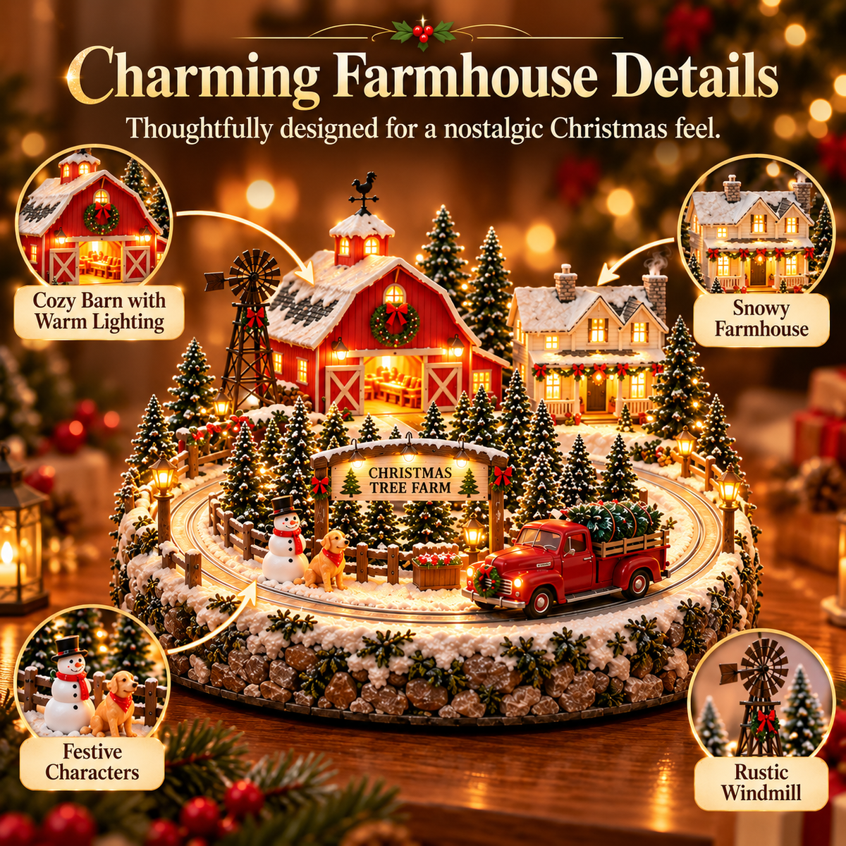 🚚🎄 Christmas Tree Farm Village™ | Animated Red Truck, Warm Lights & Rustic Holiday Charm