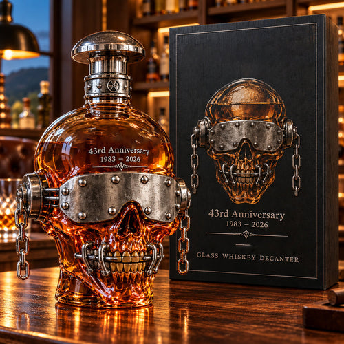 💀⛓️ 43rd Anniversary Skull Decanter – Riveted Metal & Chain Design