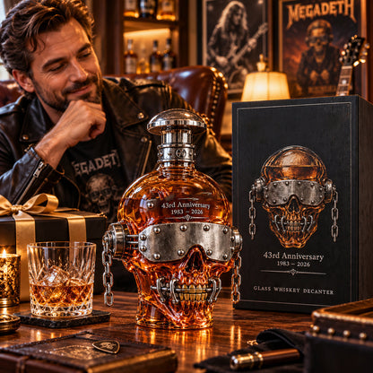 💀⛓️ 43rd Anniversary Skull Decanter – Riveted Metal & Chain Design