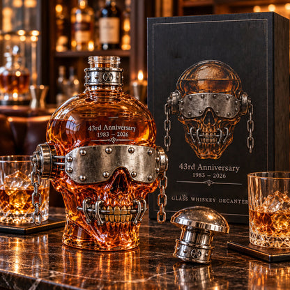 💀⛓️ 43rd Anniversary Skull Decanter – Riveted Metal & Chain Design
