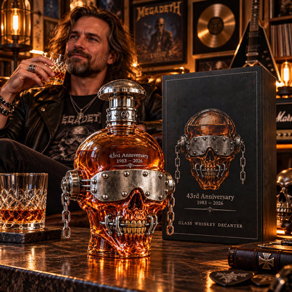 💀⛓️ 43rd Anniversary Skull Decanter – Riveted Metal & Chain Design