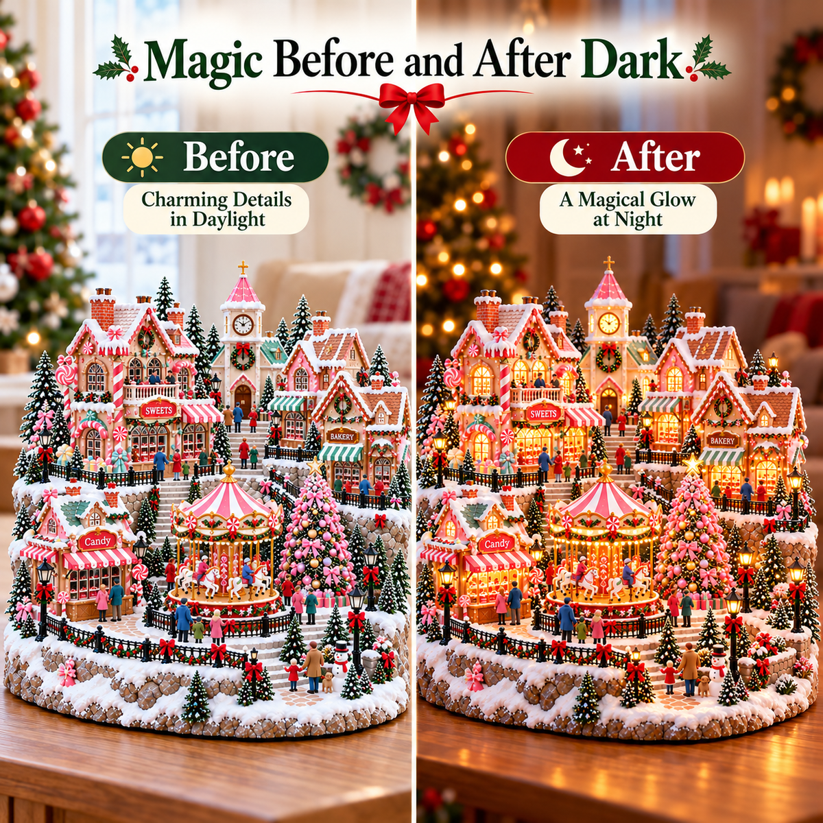 🎄✨ Enchanted Candy Market Village – Lighted Christmas Holiday Display 🍭