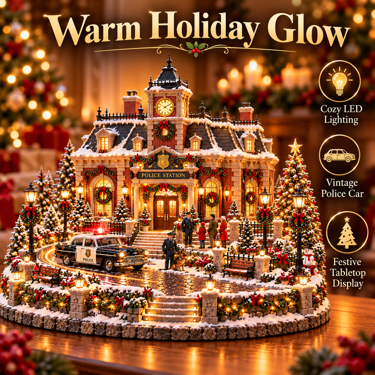🎄🚓 Christmas Police Station Village™ | Lighted Holiday Scene with Patrol Car & K9