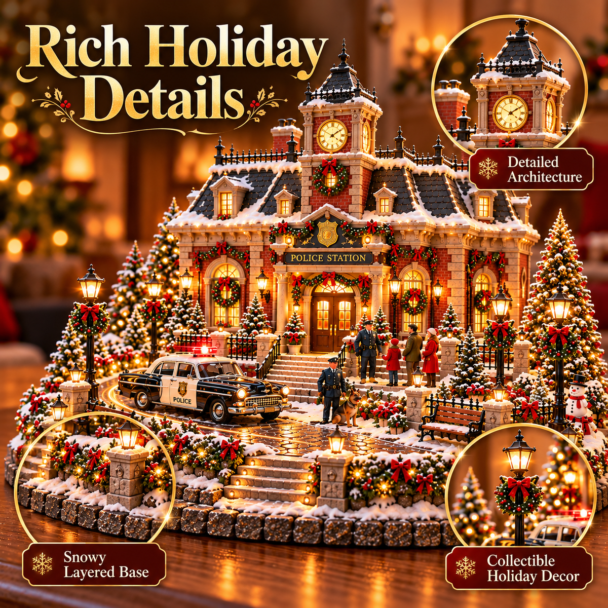🎄🚓 Christmas Police Station Village™ | Lighted Holiday Scene with Patrol Car & K9