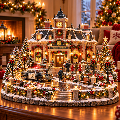 🎄🚓 Christmas Police Station Village™ | Lighted Holiday Scene with Patrol Car & K9