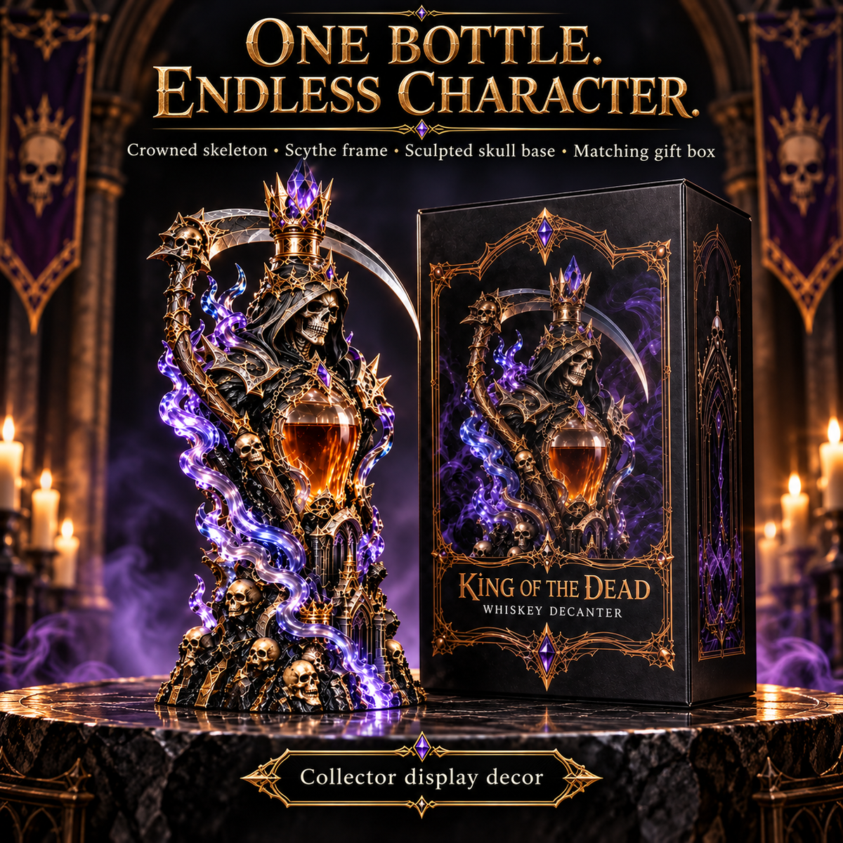 🔥Last Day 50% OFF -👑💀 Grim Reaper Whiskey Decanter – King of the Dead Collector Display