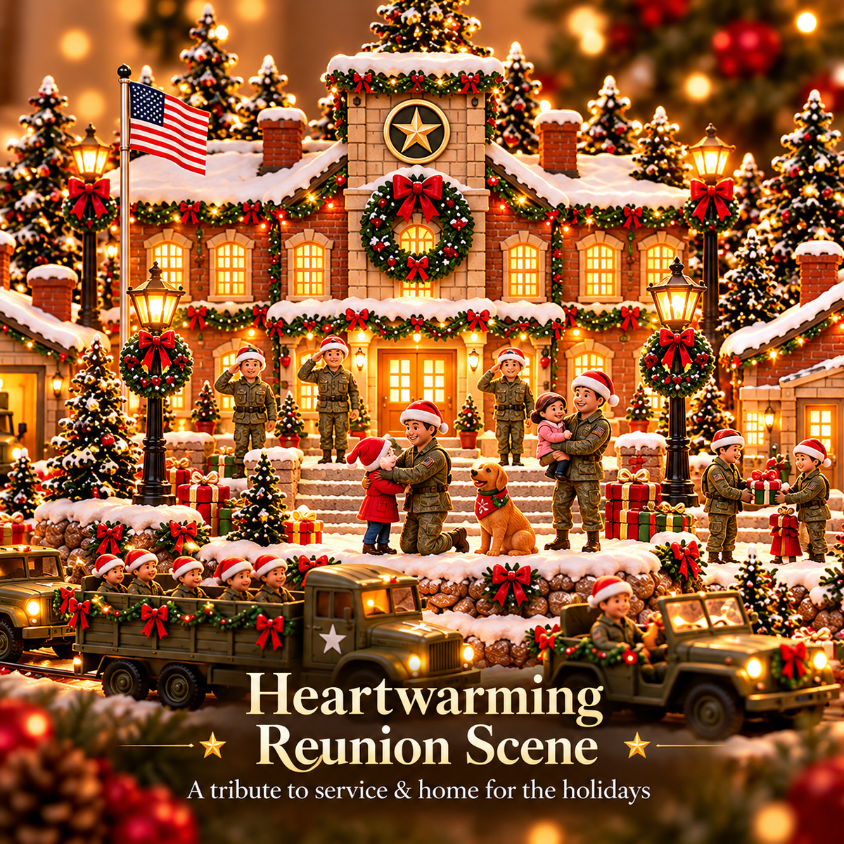 🎄✨ Military Homecoming Village™ | Warm Light Christmas Display