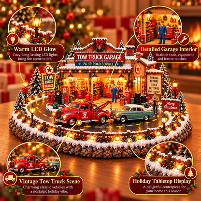 🎄🚨 Vintage Tow Truck Christmas Village™ | Lighted Roadside Rescue Display