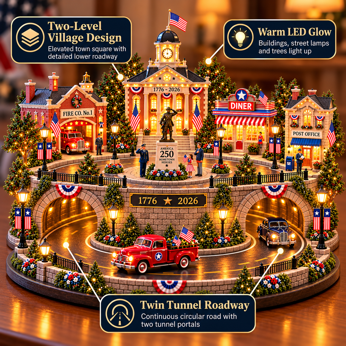 🎖️🇺🇸✨ 250 Years of American Heroes™ – Lighted Hometown Tribute Village