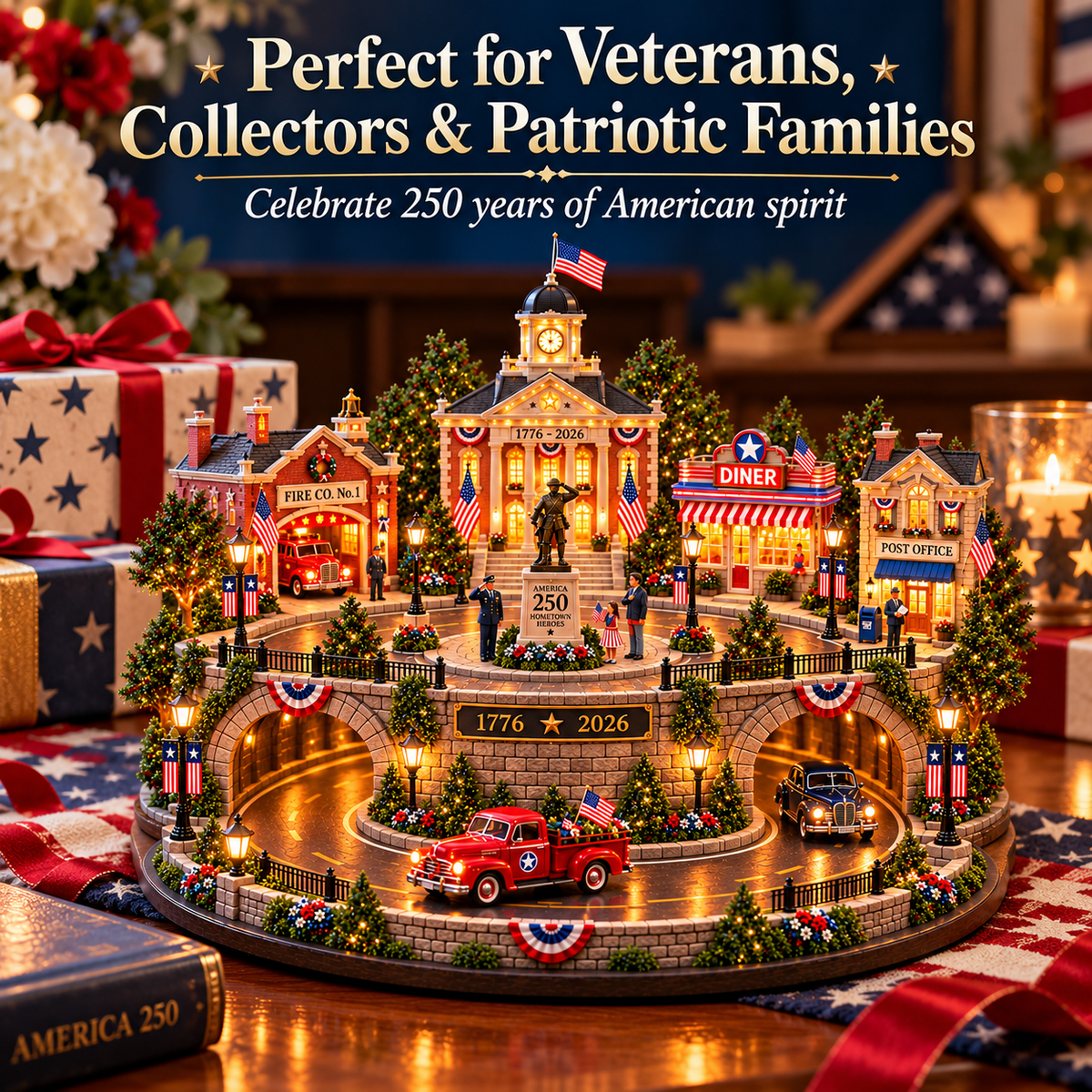 🎖️🇺🇸✨ 250 Years of American Heroes™ – Lighted Hometown Tribute Village