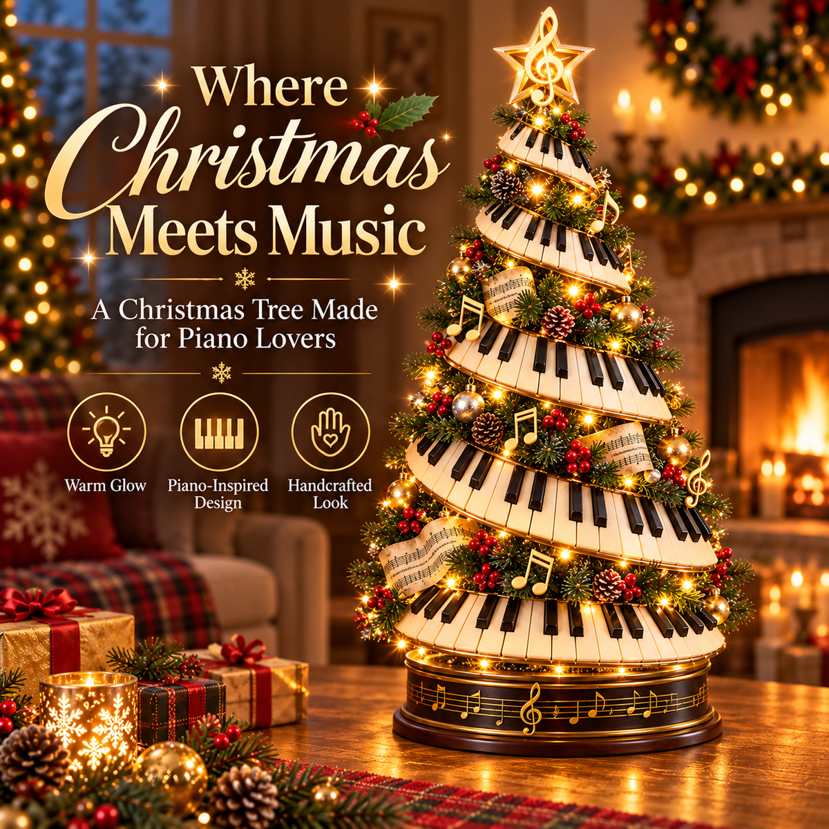 🎹🎄 Piano Key Melody Christmas Tree — A piano-shaped decorative light crafted for music lovers