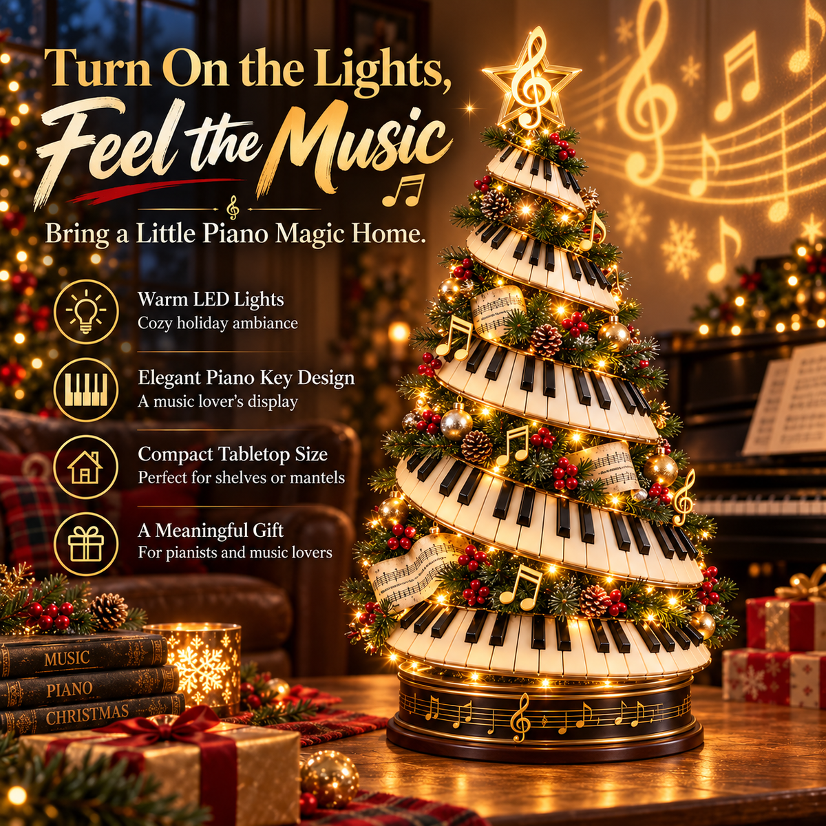 🎹✨ Piano Melody Christmas Tree Light – Lighted Holiday Tree for Music Lovers