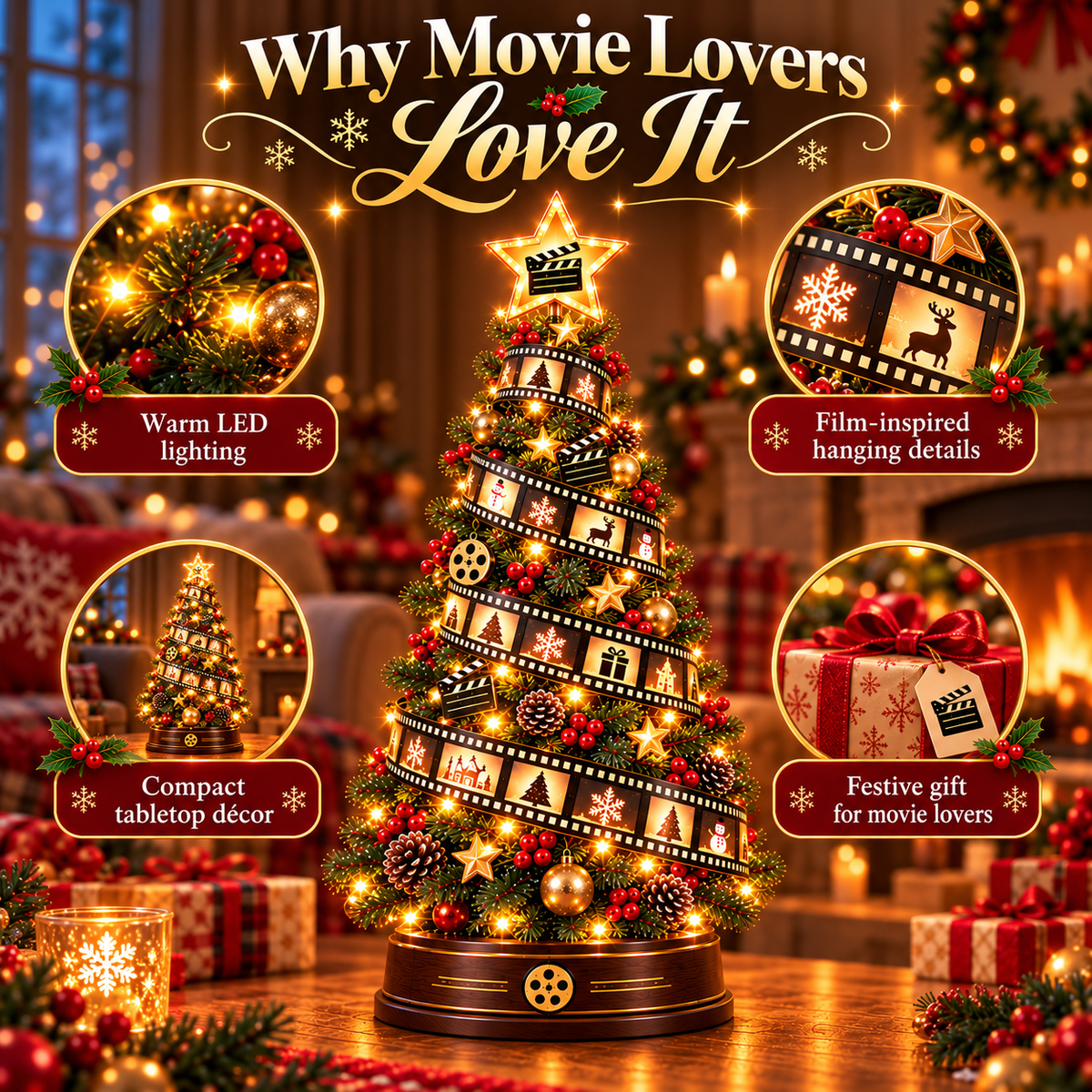 🎬🎄 Film Strip Christmas Tree Light – Lighted Holiday Tree for Movie Lovers
