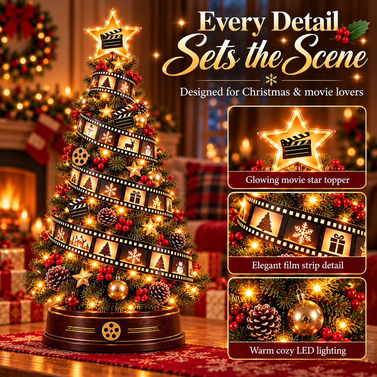 🎬🎄 Film Strip Christmas Tree Light – Lighted Holiday Tree for Movie Lovers