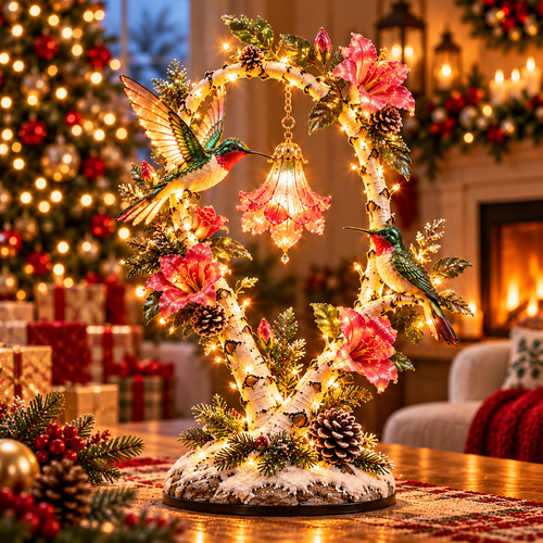 🌿🐦 Hummingbird Birch Glow Tree – Lighted Floral Home Decor