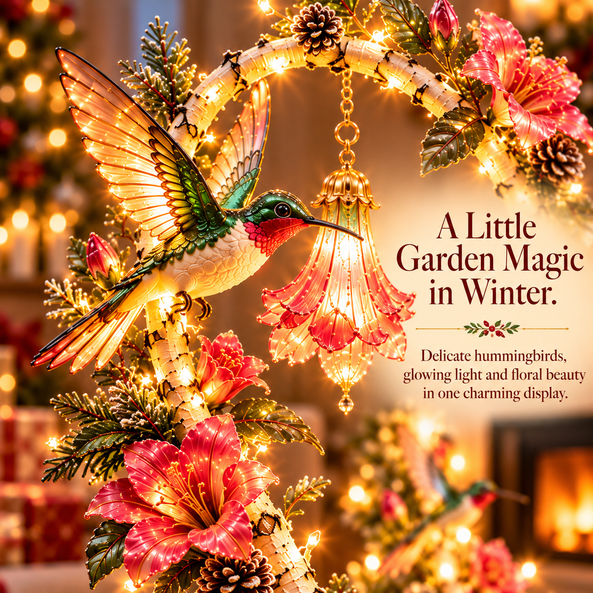 🌿🐦 Hummingbird Birch Glow Tree – Lighted Floral Home Decor