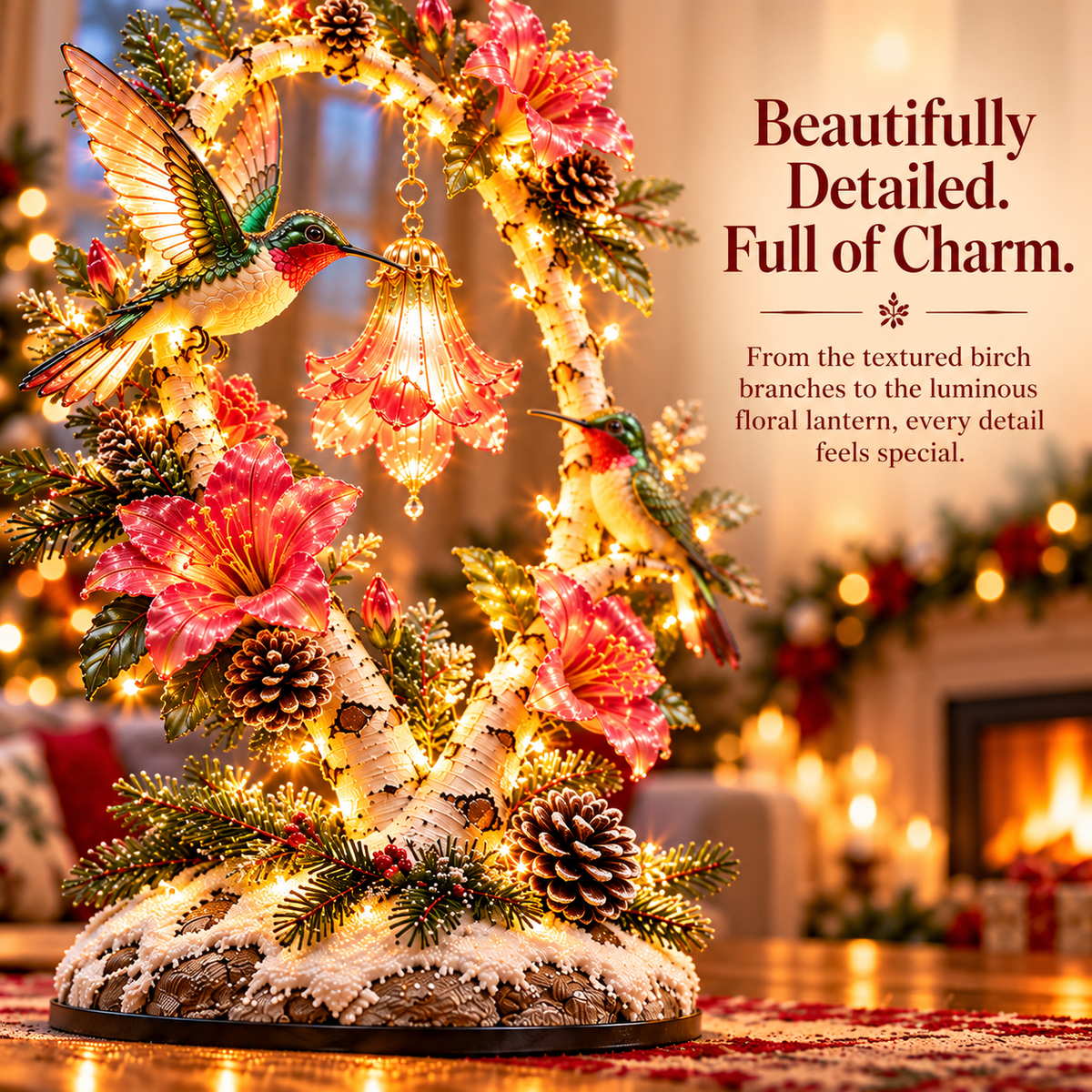 🌿🐦 Hummingbird Birch Glow Tree – Lighted Floral Home Decor