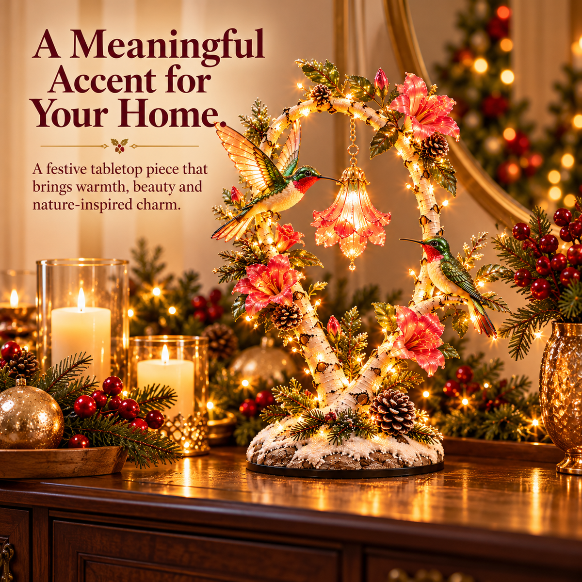 🌿🐦 Hummingbird Birch Glow Tree – Lighted Floral Home Decor