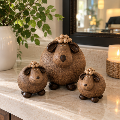 🐑 Three Little Woollies™ | Whimsical Farmhouse Figurine Set