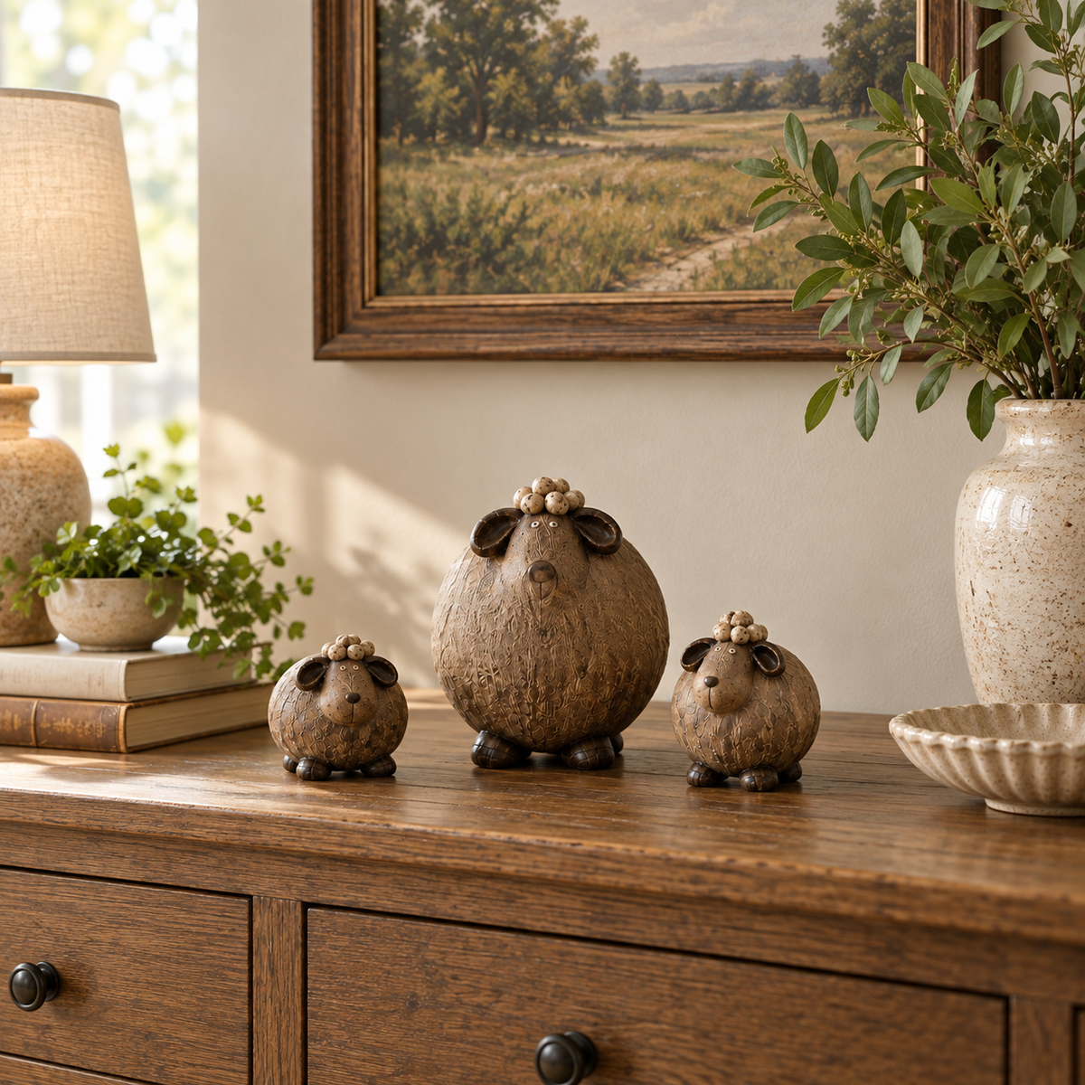 🐑 Three Little Woollies™ | Whimsical Farmhouse Figurine Set