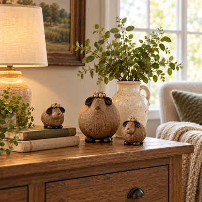 🐑 Three Little Woollies™ | Whimsical Farmhouse Figurine Set