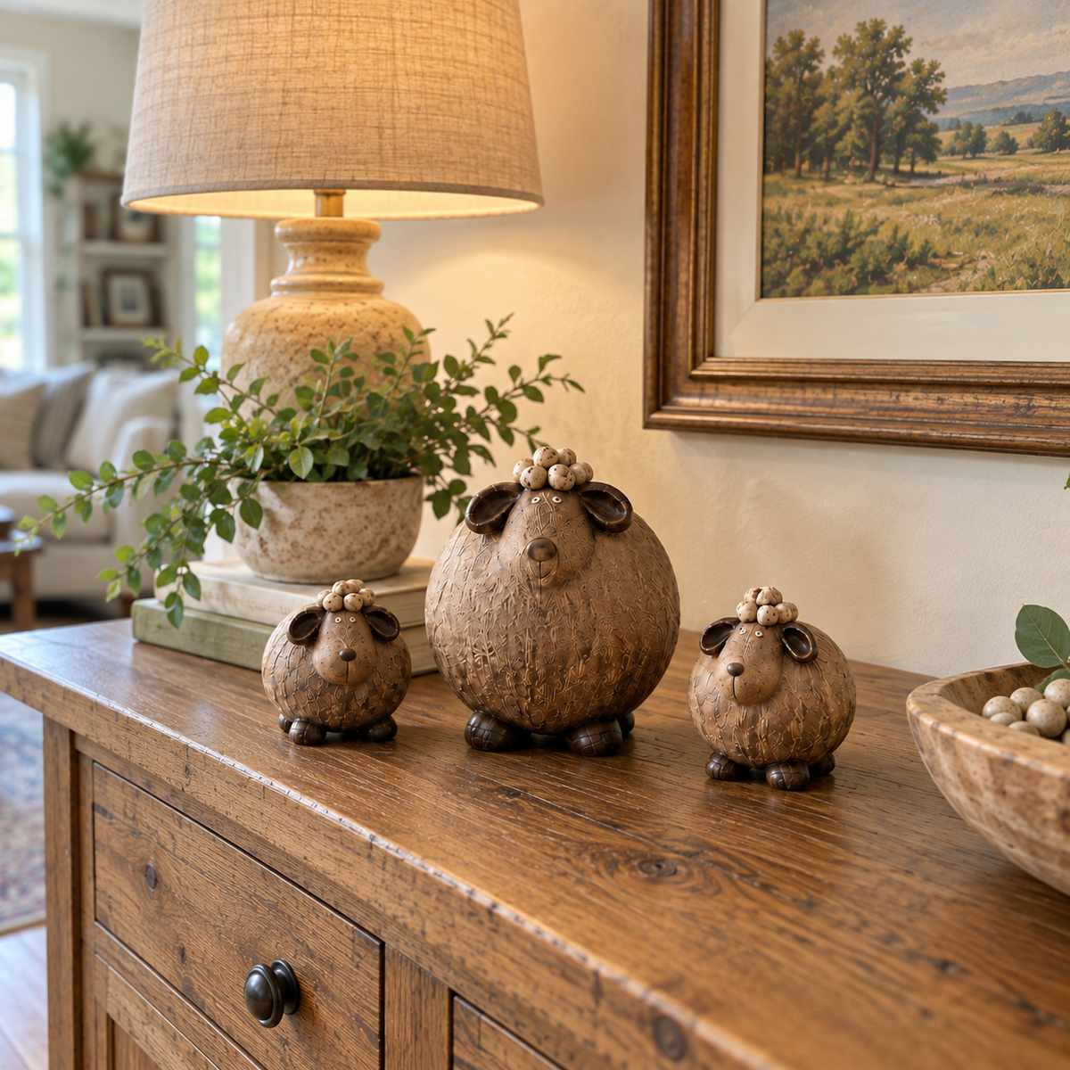 🐑 Three Little Woollies™ | Whimsical Farmhouse Figurine Set