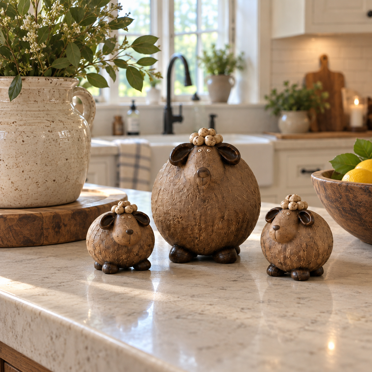 🐑 Three Little Woollies™ | Whimsical Farmhouse Figurine Set