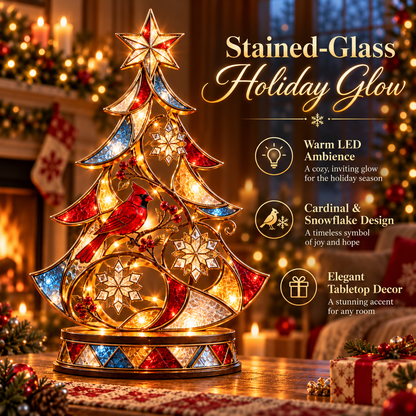 🎄🐦 Cardinal Christmas Glow™ | Lighted Stained-Glass Tree Decor