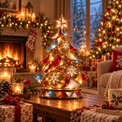 🎄🐦 Cardinal Christmas Glow™ | Lighted Stained-Glass Tree Decor