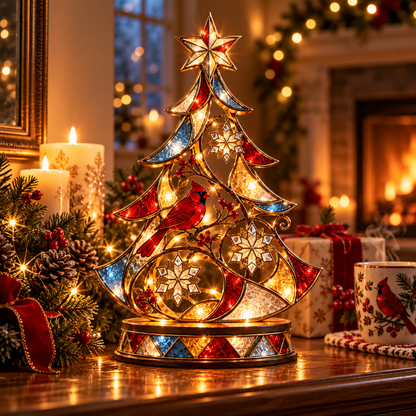 ✨🐦 Cardinal Christmas Tree Light – Stained-Glass Style Tabletop Decor