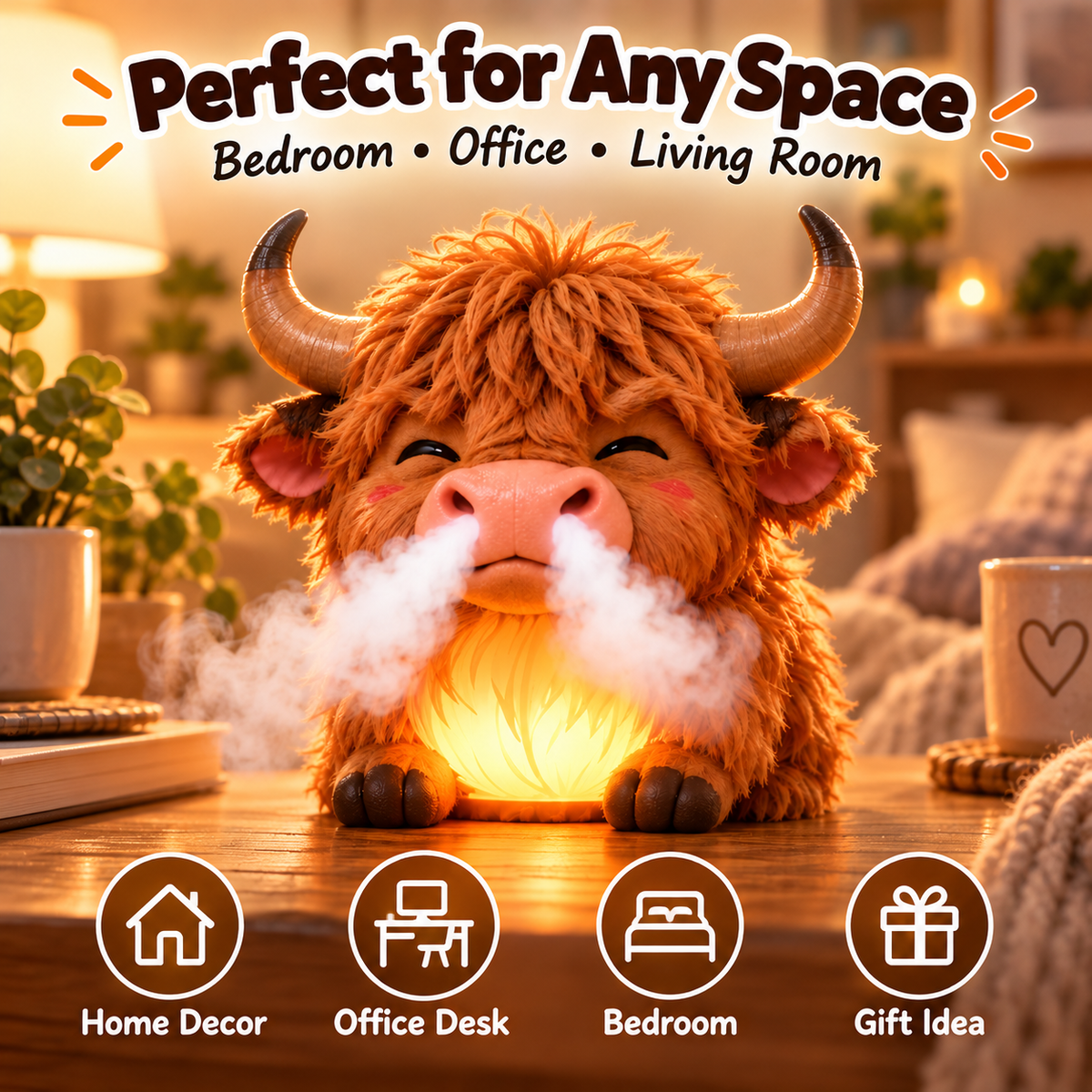 🐮 Little Highland Mist | Color-Changing Night Light Humidifier