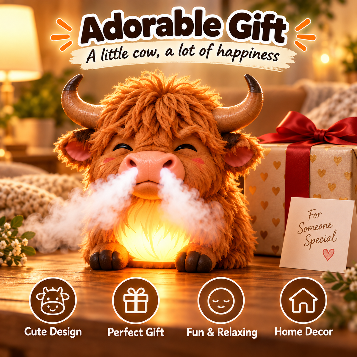 🐮 Little Highland Mist | Color-Changing Night Light Humidifier