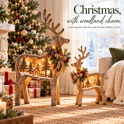 🎄🦌 Woodland Village Glow™ – Lighted Christmas Reindeer Decor ✨❤️