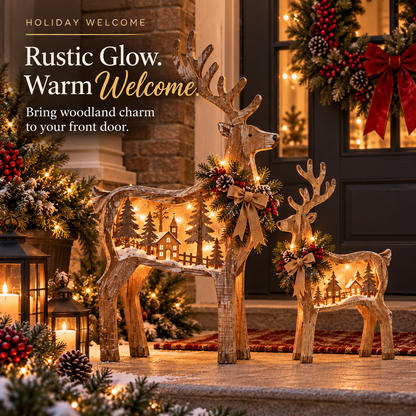 🎄🦌 Woodland Village Glow™ – Lighted Christmas Reindeer Decor ✨❤️