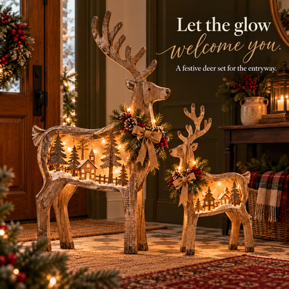 🎄🦌 Woodland Village Glow™ – Lighted Christmas Reindeer Decor ✨❤️