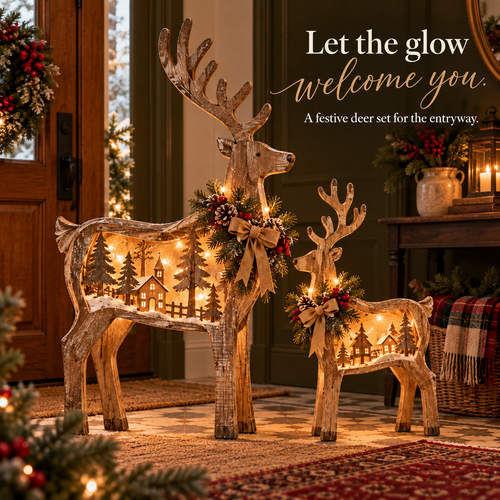 🎄🦌 Woodland Village Glow™ – Lighted Christmas Reindeer Decor ✨❤️