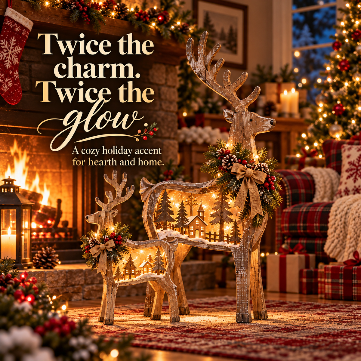 🎄🦌 Woodland Village Glow™ – Lighted Christmas Reindeer Decor ✨❤️